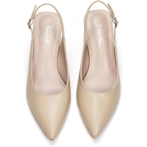 Women Slingback Nude Toe Block Heel Pump Low Heel Office Wedding Dress Shoes - Picture 3 of 6